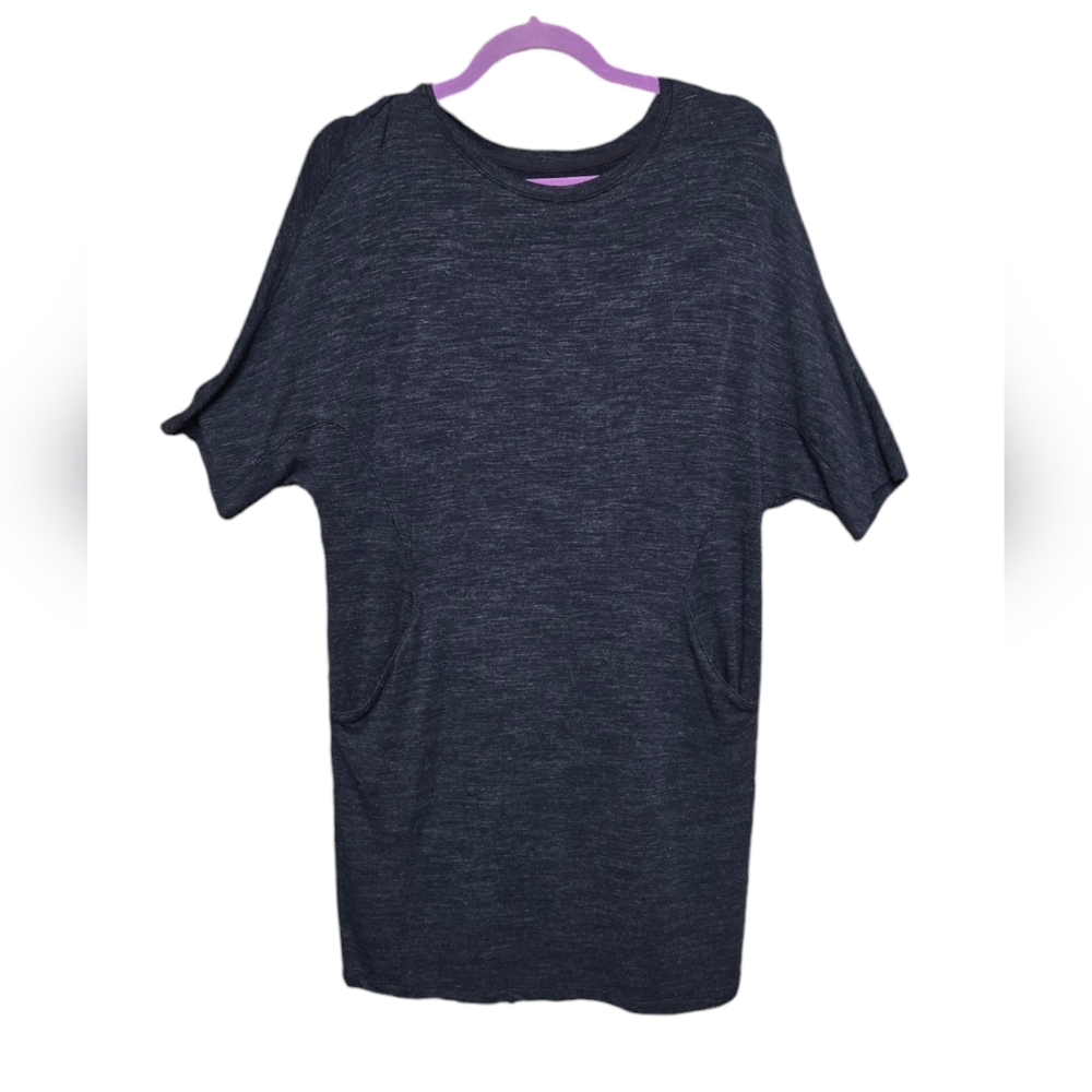 Lou & Grey Short Sleeve Rayon Blend Mini Dress or Tunic Top Sz Small Navy Blue